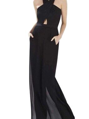 Elegant Black Halter Cutout Wide-Leg Jumpsuit